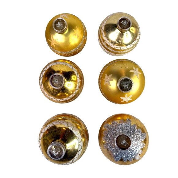 6 VTG Glass Christmas Ornament Gold stencil Mica Made W Germany Hand-Painted Box - Picture 5 of 15